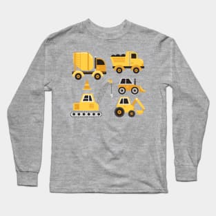 Construction Trucks on Gray Long Sleeve T-Shirt